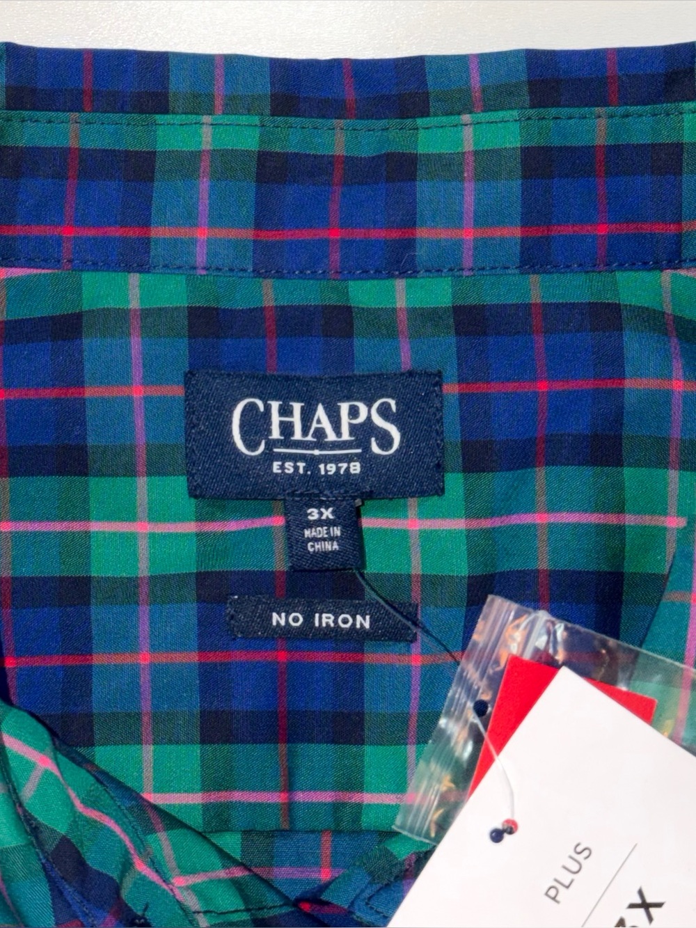 CHAPS No Iron Shirt Blue Green Plaid Long Sleeve Stretch Button Up Womens 3X NWT - Picture 3 of 14